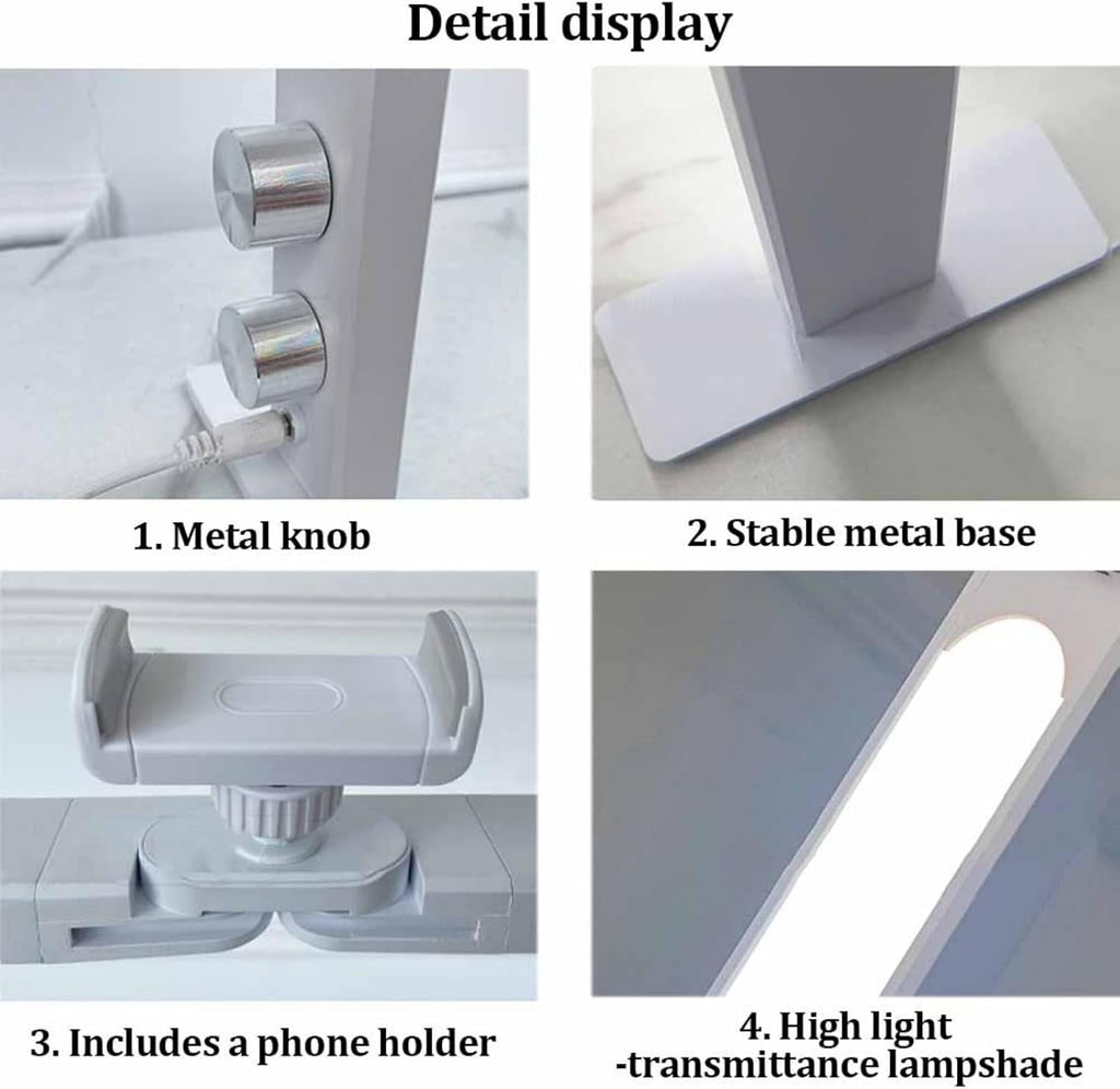 Foldable Nail Light for Desk, LED Manicure Lamp with Phone Holder, Tri-fold Lash Arc Light, 3000-6000K Color Temperature, 48W, 0-100% Adjustable Brightness, Makeup Desk lamp(Gold)
