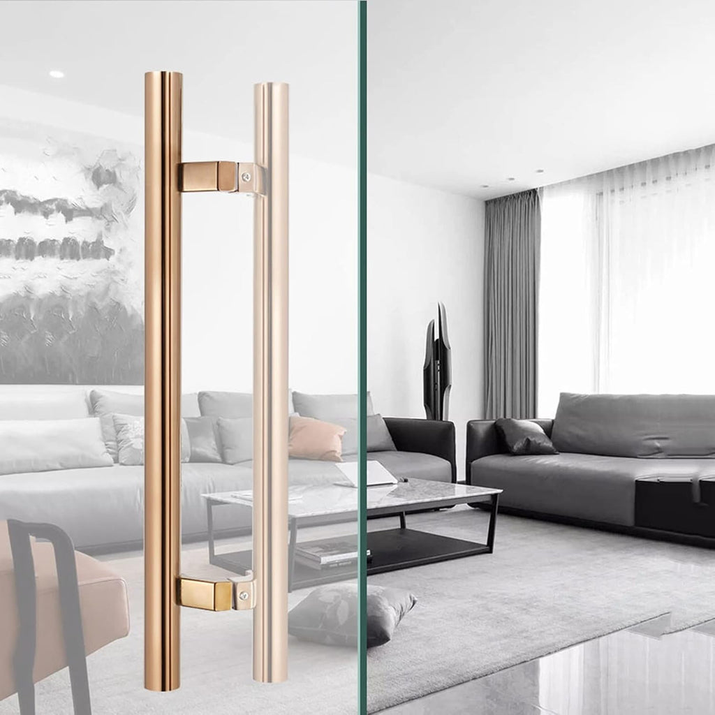 Large Heavy Duty Barn Door Pull Handle Exterior Entry Glass Door Handle Bar with Screws Kit Rust Resistance Easy to Install (Black Long 80cm/31.5 inch) (Rose Gold Long 80cm/31.5 inch)