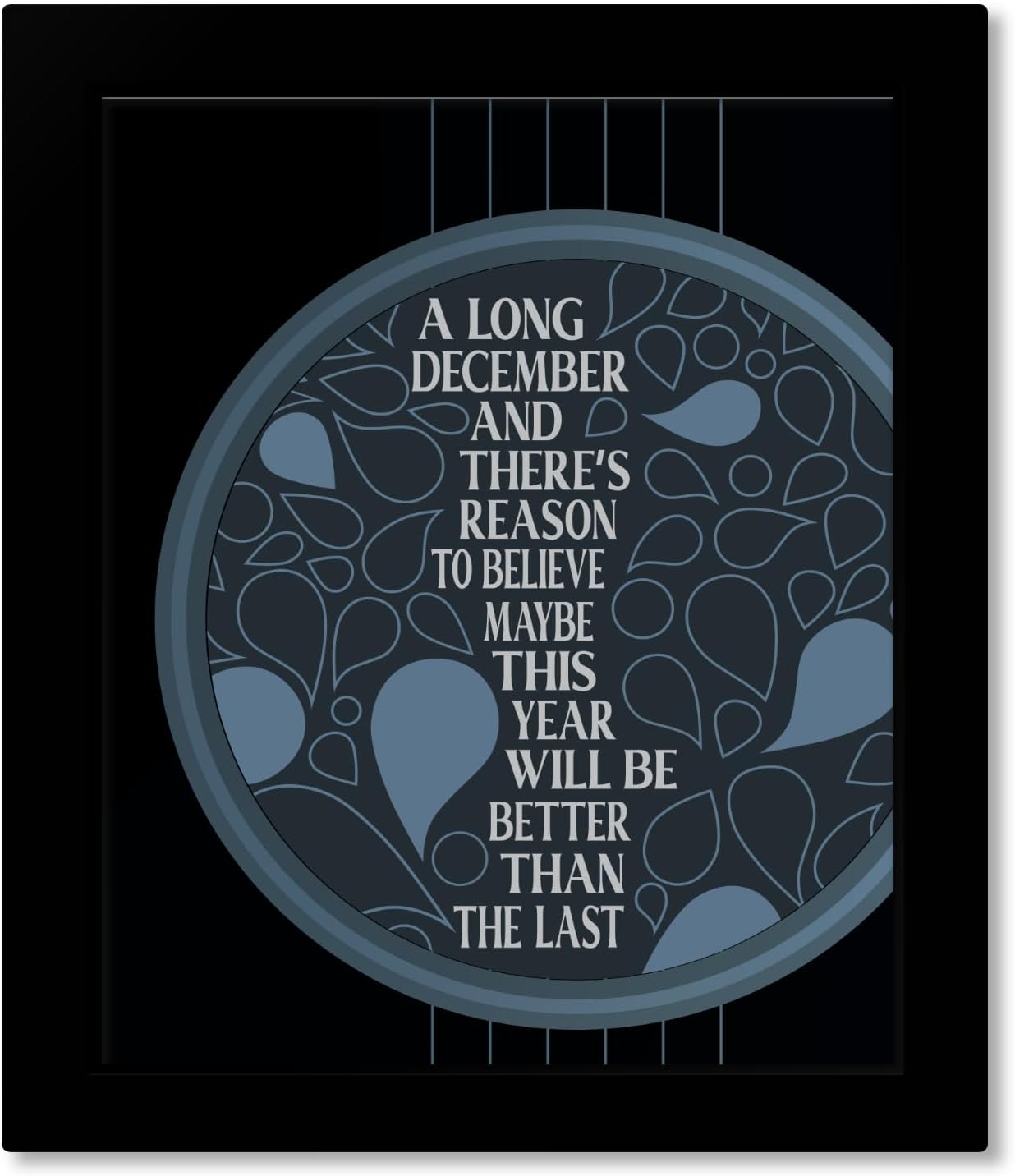 A Long December Song - Lyric Inspired Wall Art Print Home Decor - Retro Music Artwork Memorabilia Gift for Rock Music Enthusiasts (14'L x 11'W, Print with Frame)
