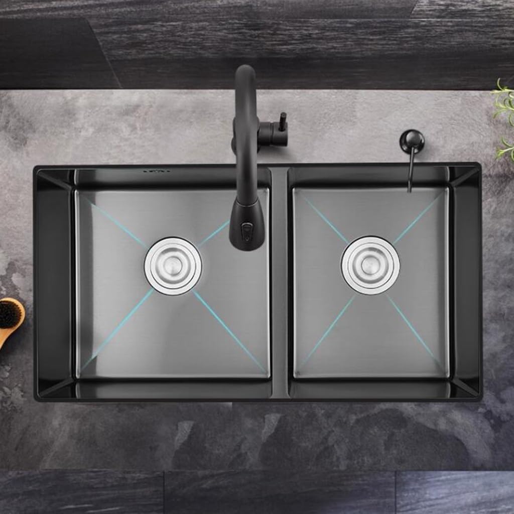 Kitchen Sinks, Single Bowl Embedded Siphon Sink Stainless Steel Kitchen Sink Large Capacity Double Bowl Sink Multifunctional Vegetable Sink (82 * 45 * 22Cm