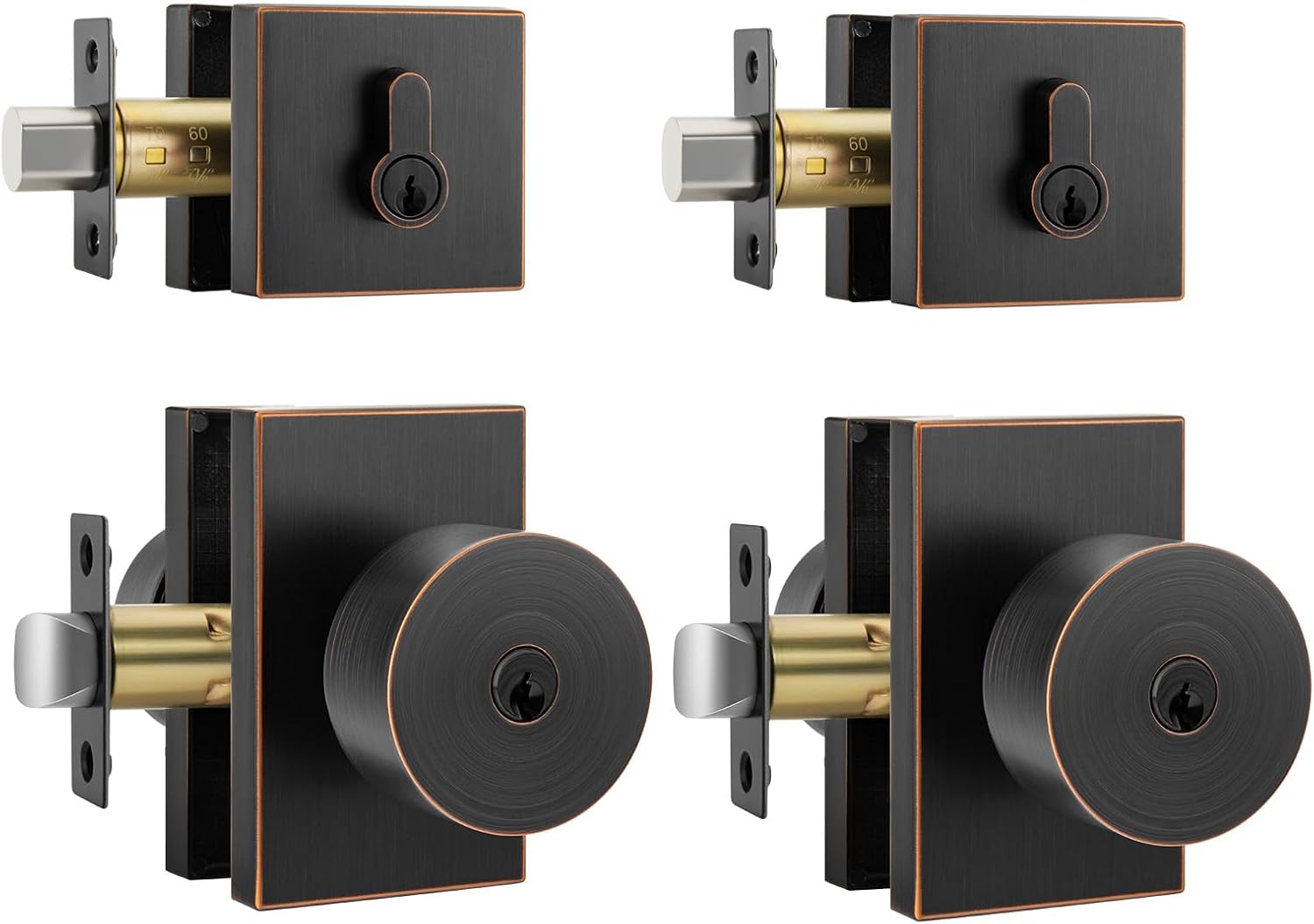 Haidms Oil Rubbed Bronze Door Knob with Deadbolt, Zinc Alloy Bronze Exterior Door Lock Set, Heavy Duty Front Door Knob and Deadbolt Set with Lock and Key, Reversible (2 Pack)