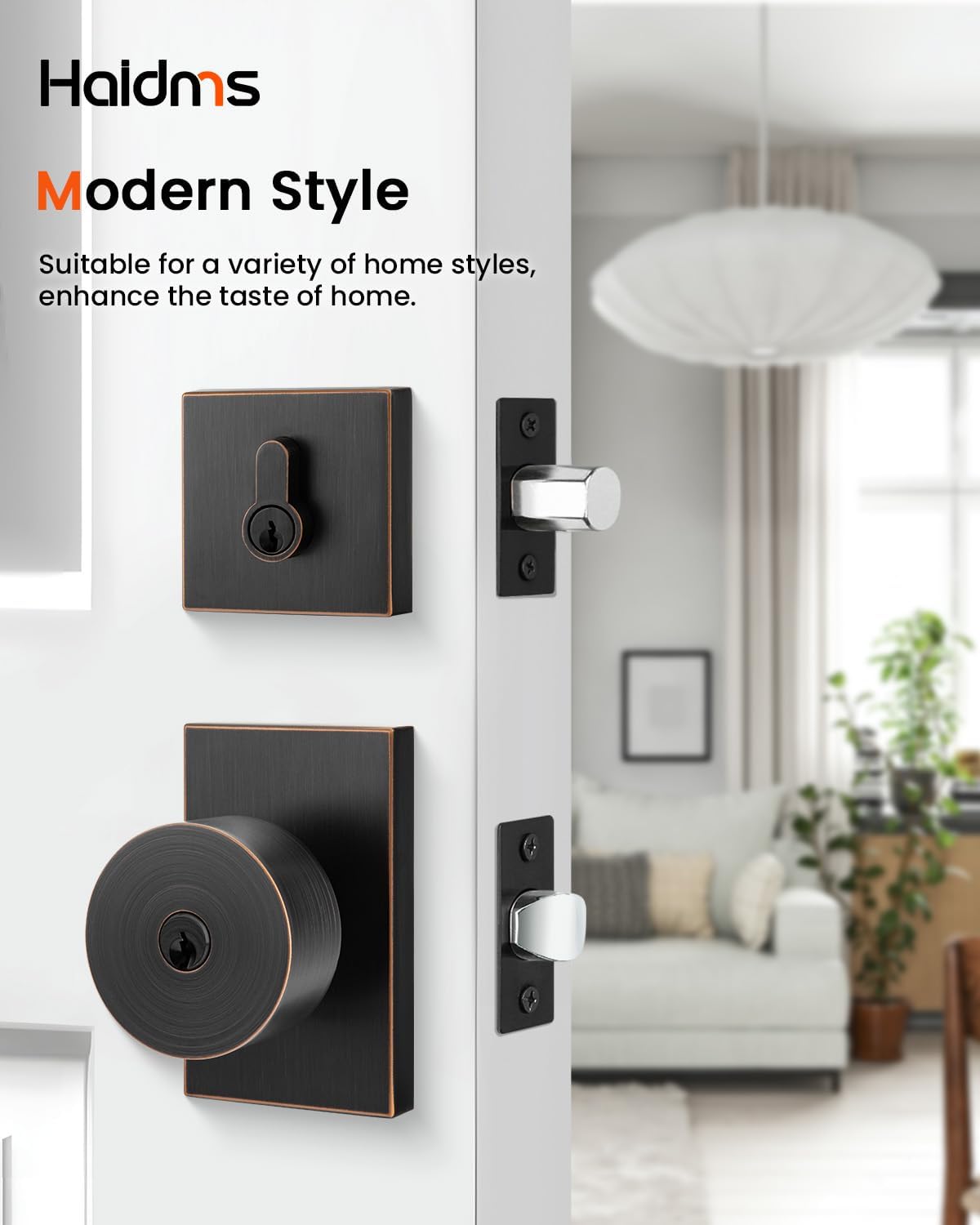 Haidms Oil Rubbed Bronze Door Knob with Deadbolt, Zinc Alloy Bronze Exterior Door Lock Set, Heavy Duty Front Door Knob and Deadbolt Set with Lock and Key, Reversible (2 Pack)