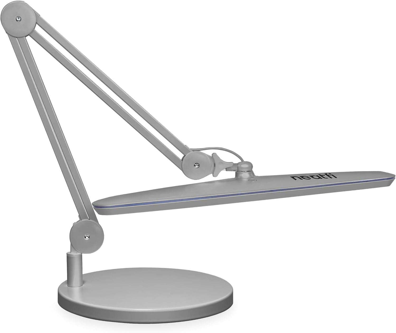 Neatfi XL 24W LED Desk Lamp – 2,200 Lumens | 23' Wide Shade | Dimmable Eye-Caring Task Light | Adjustable Arm | Office, Study, Crafting & Nail Techs (Silver, Non-CCT with Base)