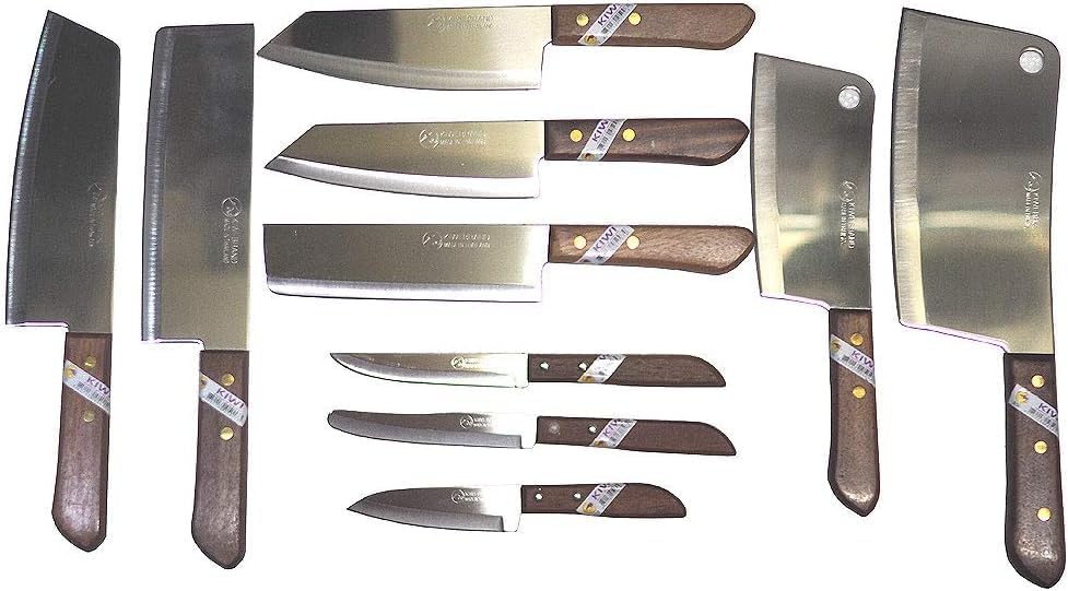 Professional Thai Kitchen Knife Set – 10-Piece Multipurpose Stainless Steel Blades with Wooden Handles | Traditional Cooking Utensils