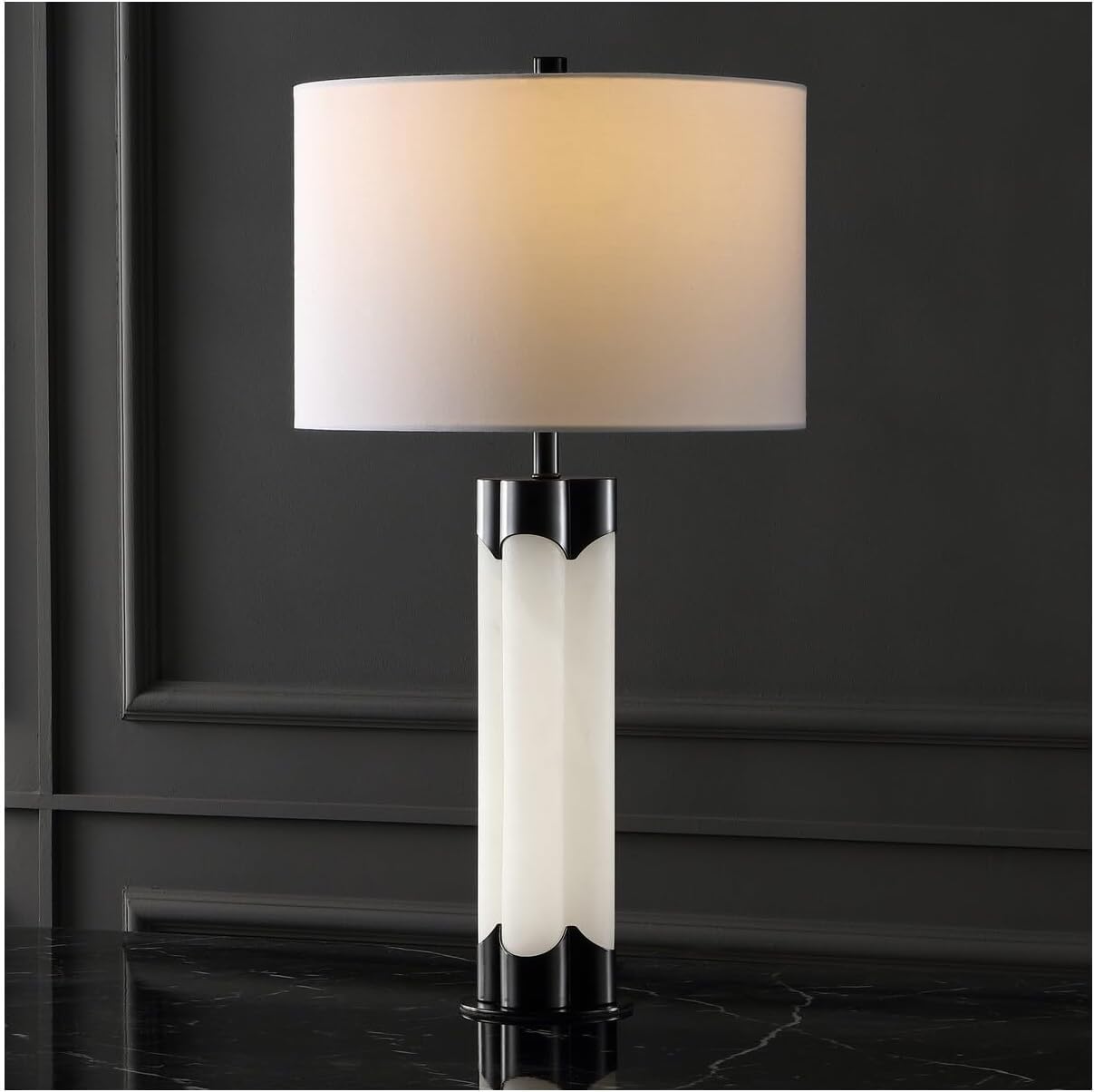SAFAVIEH Couture Lighting Collection Chavez Alabaster/Black 28-inch Bedroom Living Room Home Office Desk Nightstand Table Lamp (LED Bulb Included)