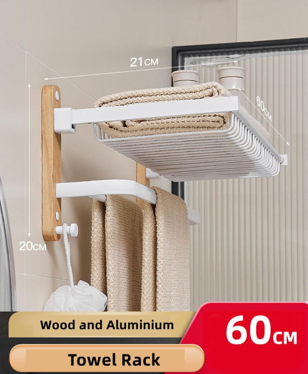 Wooden Bathroom Hardware Sets Towel Ring Rack Paper Holder Towel Bar Hook Shelf Bathroom Accessories White Kit,Towel Rack 60cm