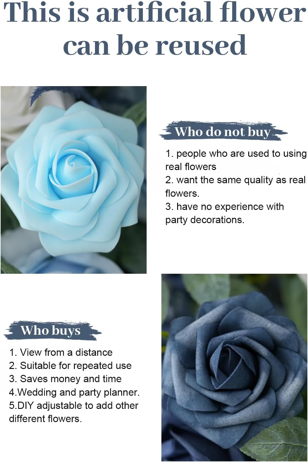 2pcs Free Standing Flowers Ball Bouquet Artificial Rose Floral Arrangements for Wedding Centerpieces Tables Aisle (Blue)