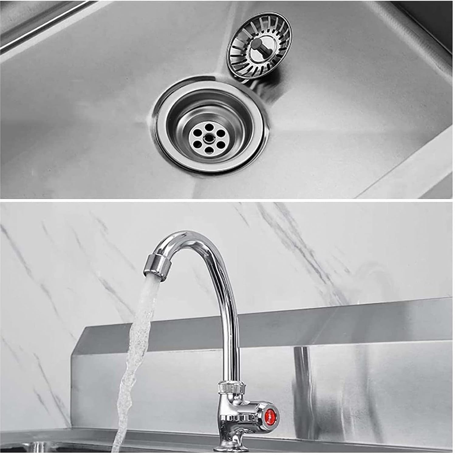 Free Standing Stainless-Steel Single Bowl Sink Commercial Restaurant Kitchen Sink Set with Faucet and Storage Shelve, Utility Washing Hand Basin for Indoor Outdoor
