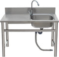 Free Standing Stainless-Steel Single Bowl Sink with Workbench, Commercial Restaurant Kitchen Sink Set with Faucet and Drainboard, Utility Washing Hand Basin