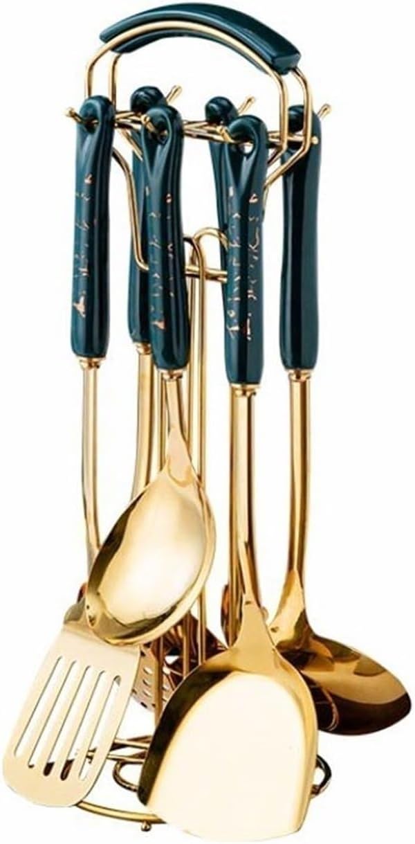 Cooking Utensils Sets Spoons for Cooking Spatulas Stainless Steel Cookware Dining Gadgets Spatulas Spoons 7 Pieces Kitchen Tools (Blue)