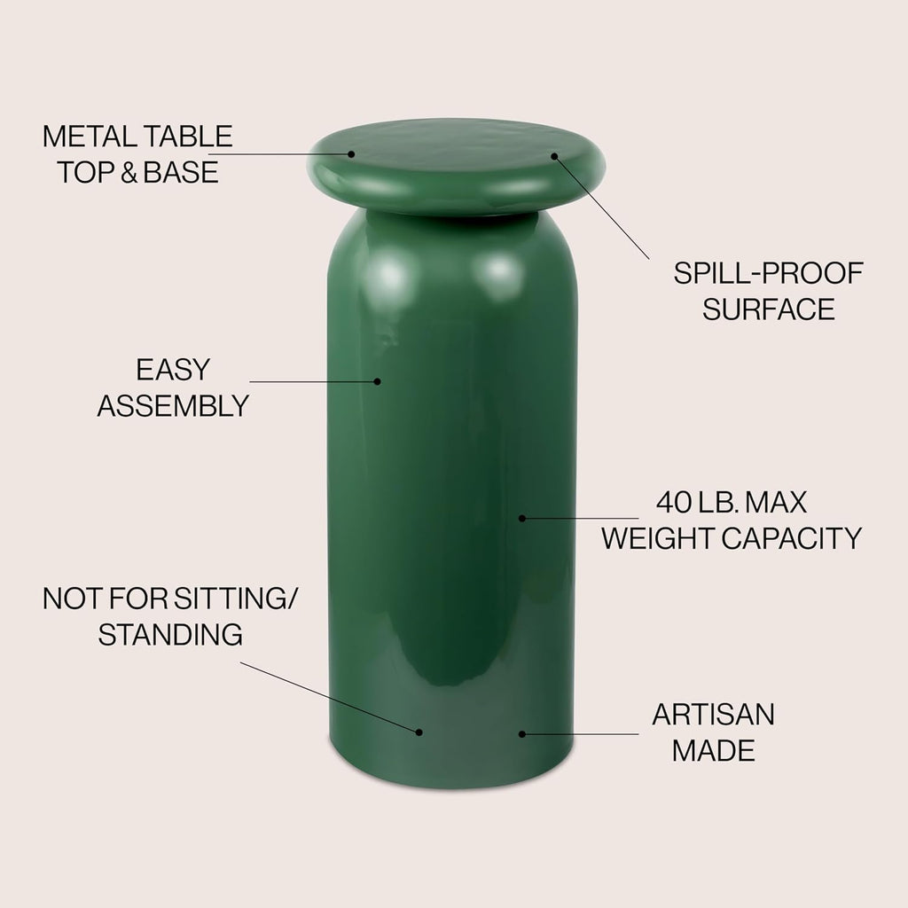 JONATHAN Y END1008A Miles 22.75' Mid-Century Modern Metal Sleek Cylinder Drink Table, Green for Living Room, Bedroom, Office, Bathroom