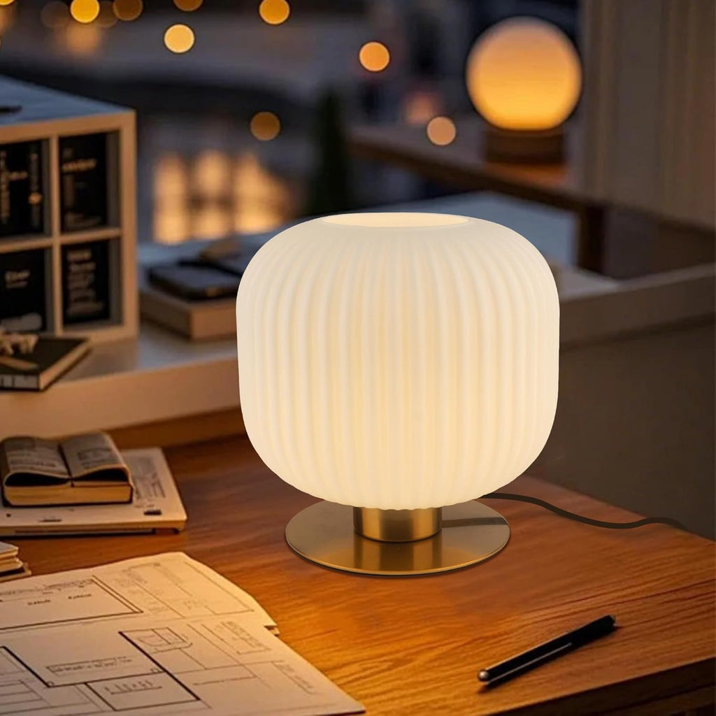 Bedroom Lamps Set of 2, White and Gold Bedside Lamp Milk Glass Table Lamp, MCM Table Lamp Vintage Nightstand Reading Lamp Small End Table Lamps for Living Room Office Study