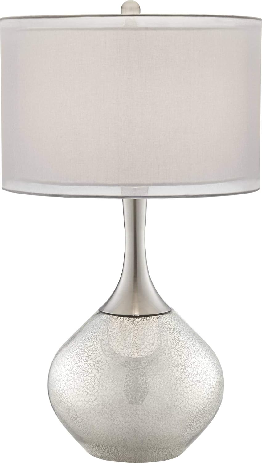 Possini Euro Design Swift Modern Table Lamp 30 1/2' Tall Mercury Glass Chrome Metal Neck Twin Double Drum Shade Decor for Bedroom Living Room House Bedside Nightstand Home Office Entryway Family