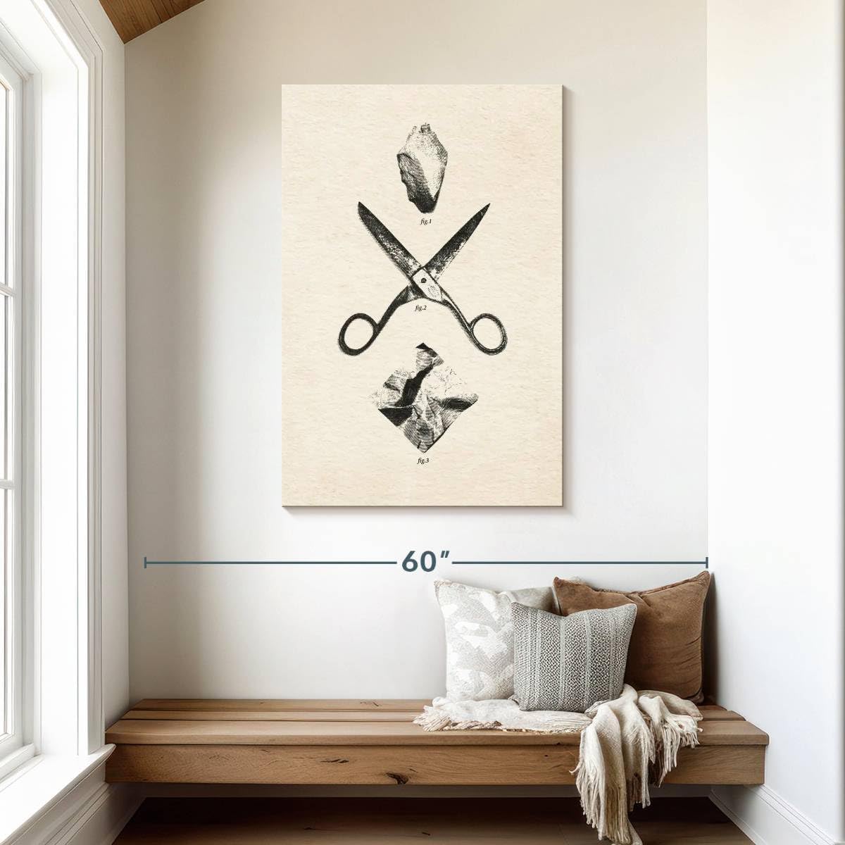 ElephantStock - Rock Scissors Paper Vintage Wall Art - Vertical Canvas Wall Art - Home Office Wall Decor - Drawing Game Canvas Art - Black And Gray Decor by Daniel Coulmann - 30' x 45'
