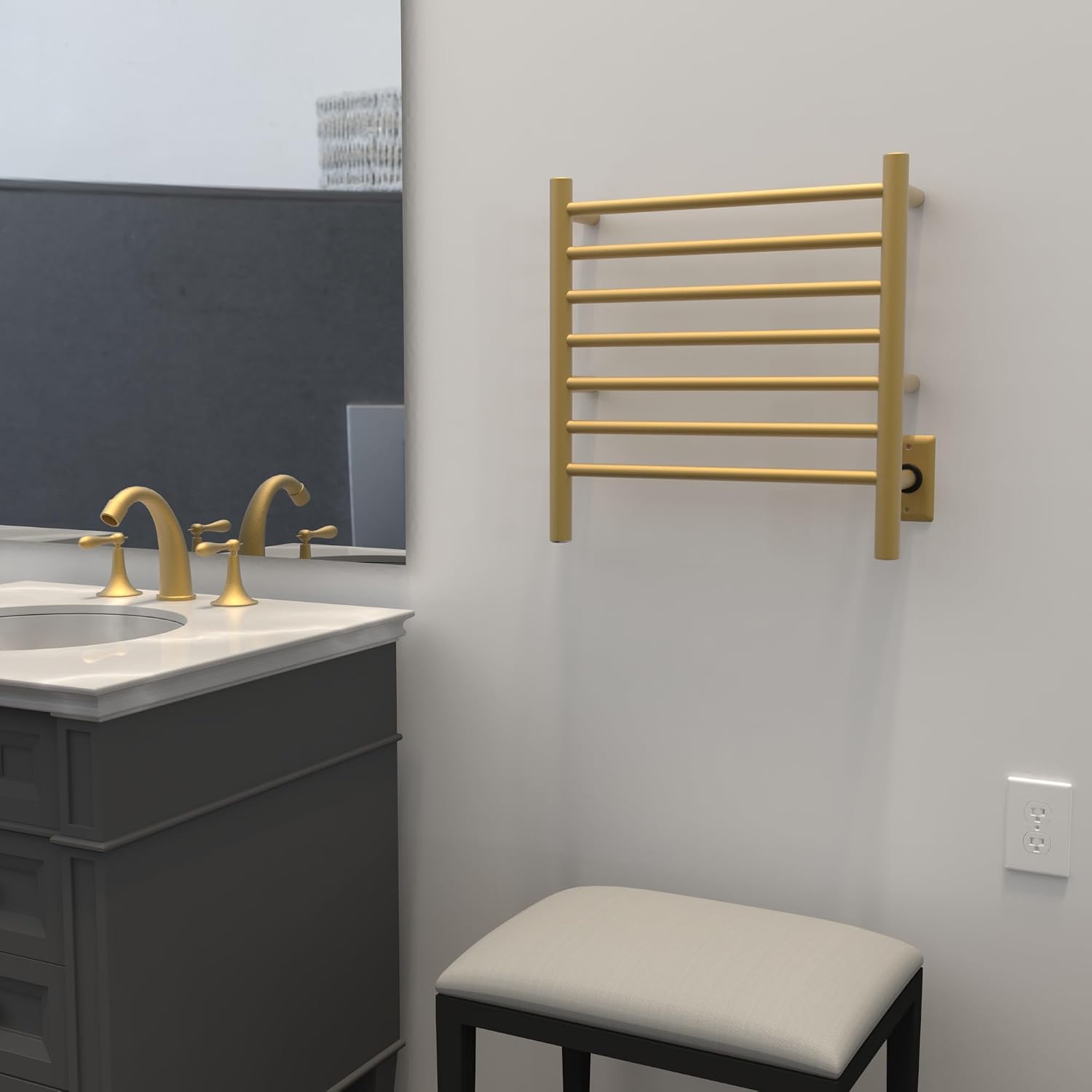Amba RWHS-SSB Radiant Small Hardwired Plug-in Combo 7 Bar Towel Warmer in Satin Brass