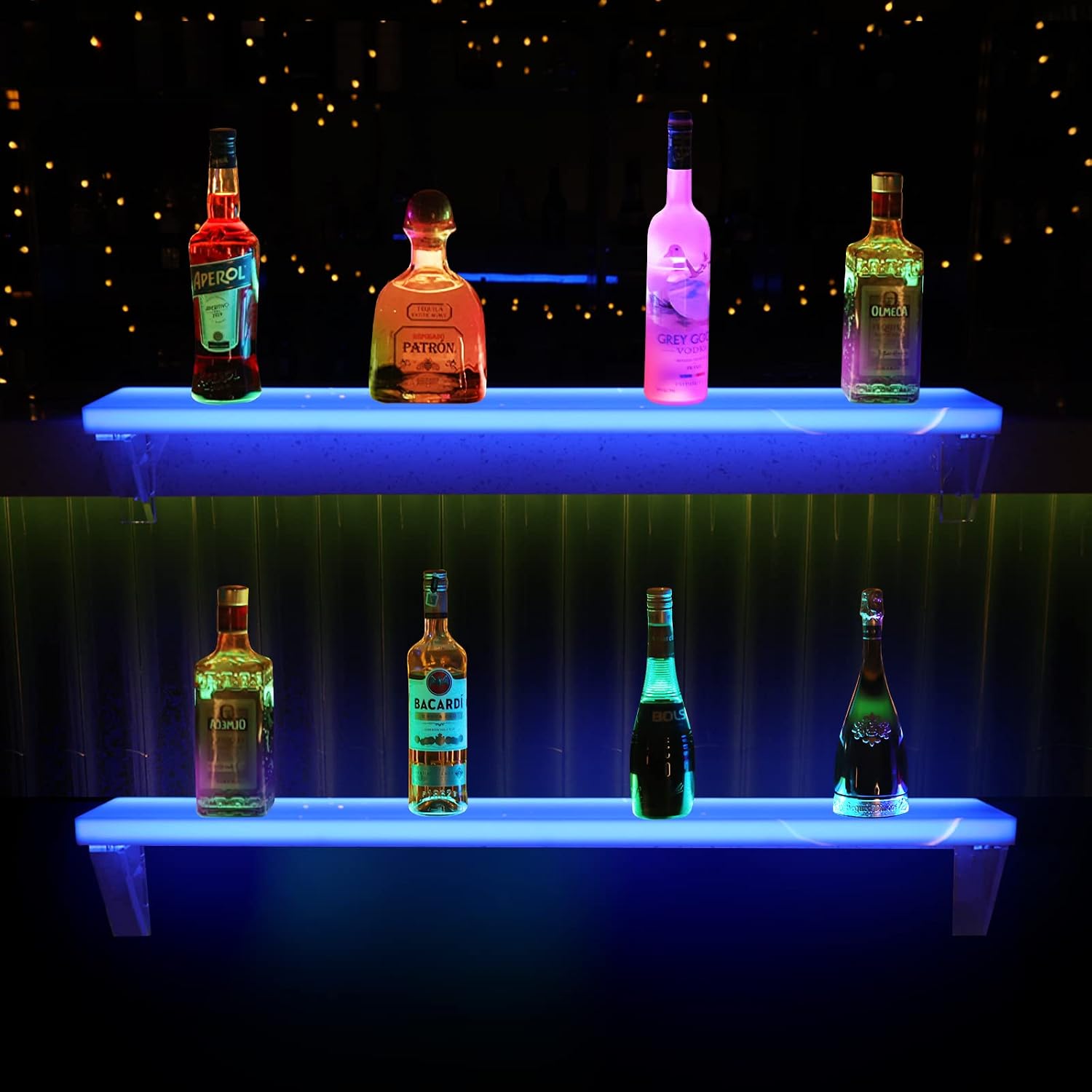 Led Lighted Liquor Bottle Display Shelf Set of 2 with Remote&APP Control 40 Inch Floating Wall-Mounted Illuminated Marquee Lighting Shelves for Home Commercial Bar