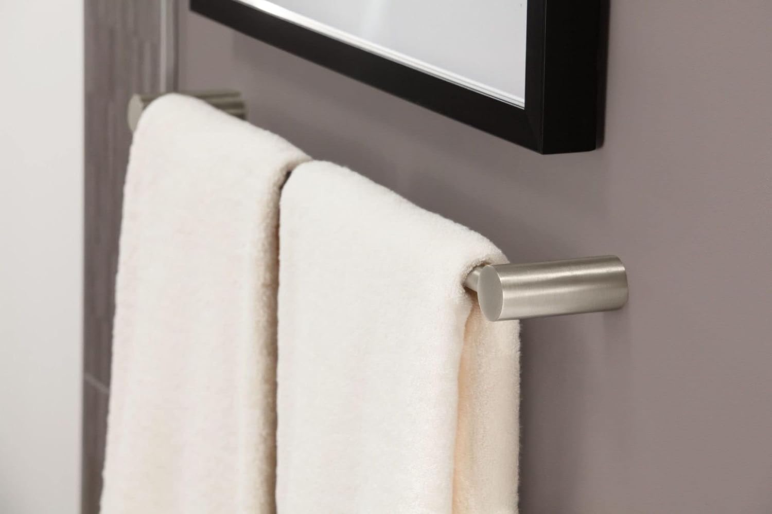 Moen Align Brushed Nickel Accessories Bundle Featuring Modern 24inch Bathroom Towel Bar, Robe Hook, Wall Mounted Double Post Pivoting Toilet Paper Holder, and 9inch Hand-Towel Bar