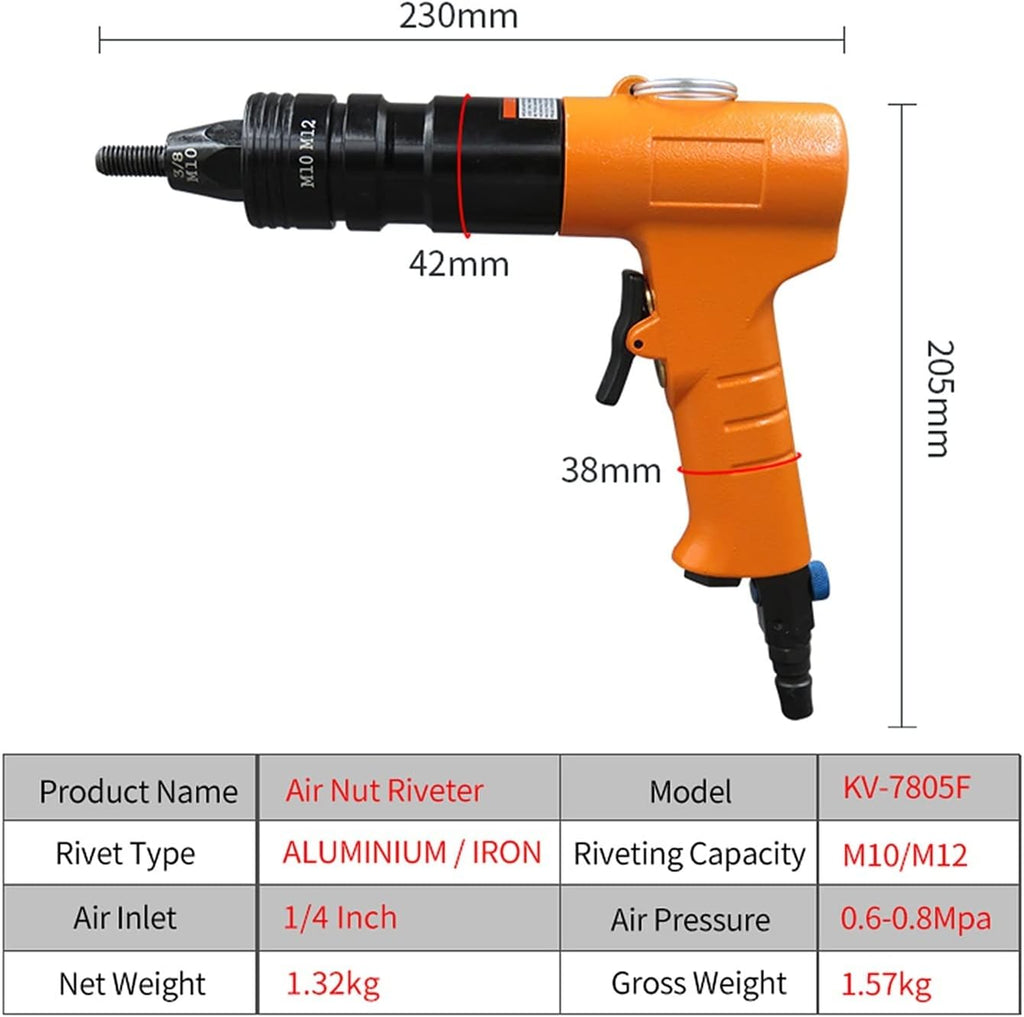Air Riveter M10M12 Professional Pop Pneumatic Riveting Gun Rivet Tool Hydraulic 1/4in 8cfm
