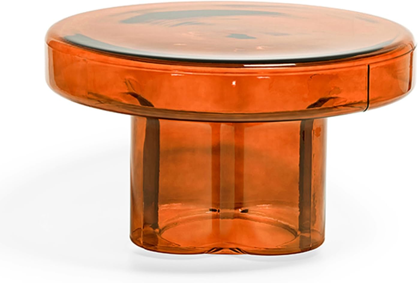 Coffee Table, Round Glass Side Table for Living Room, Modern Small End Table with Tempered Glass Top (Grey Green, 14.96') (Amber, 21.65in*12.6in)