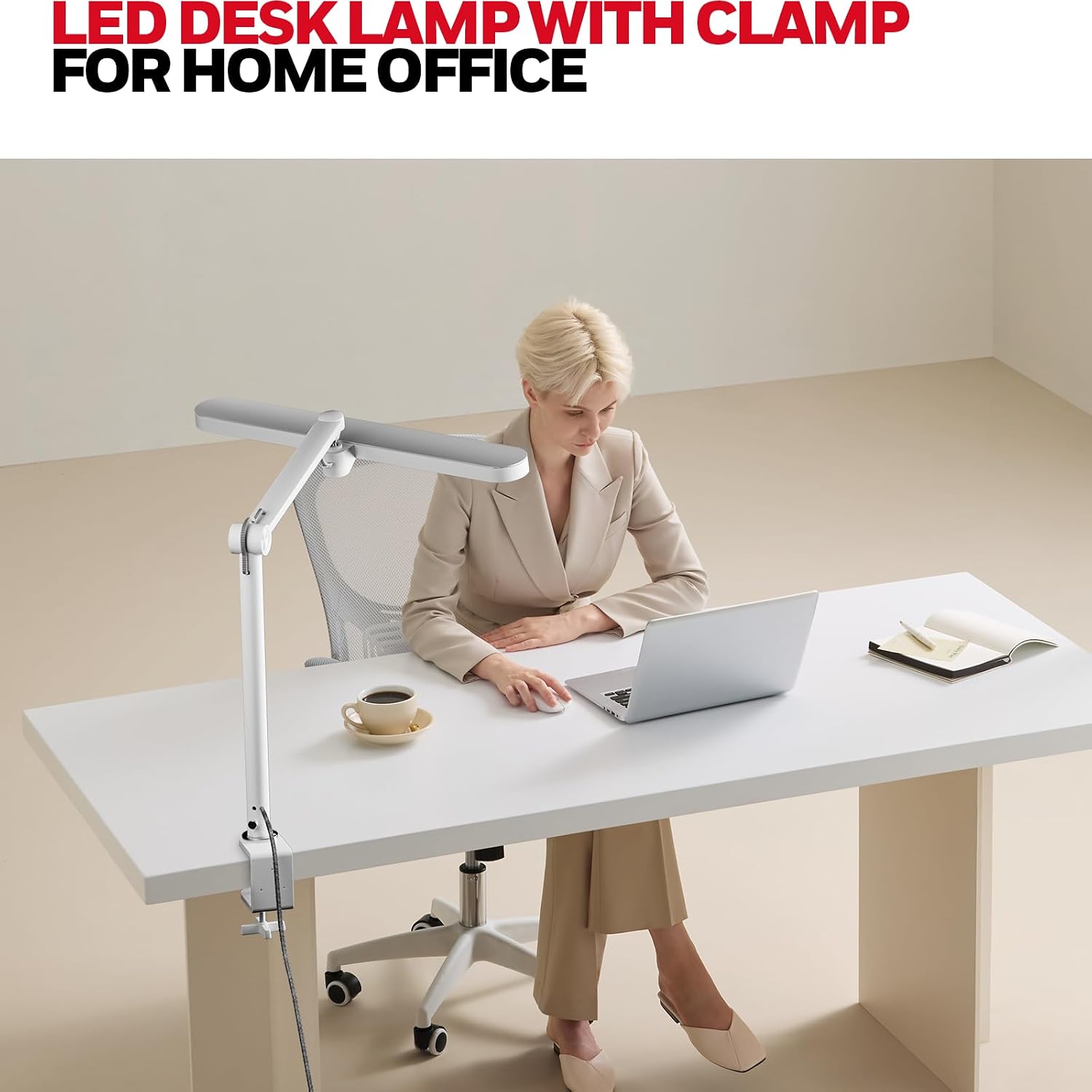 Honeywell LED Desk Lamp with Clamp - 05B02 Touch Control Sunturalux Natural Light Clip On Desk Light 4000K 1300LM Dimmable Eye Caring Table Lamp Full Metal Desk Lamps for Home Office
