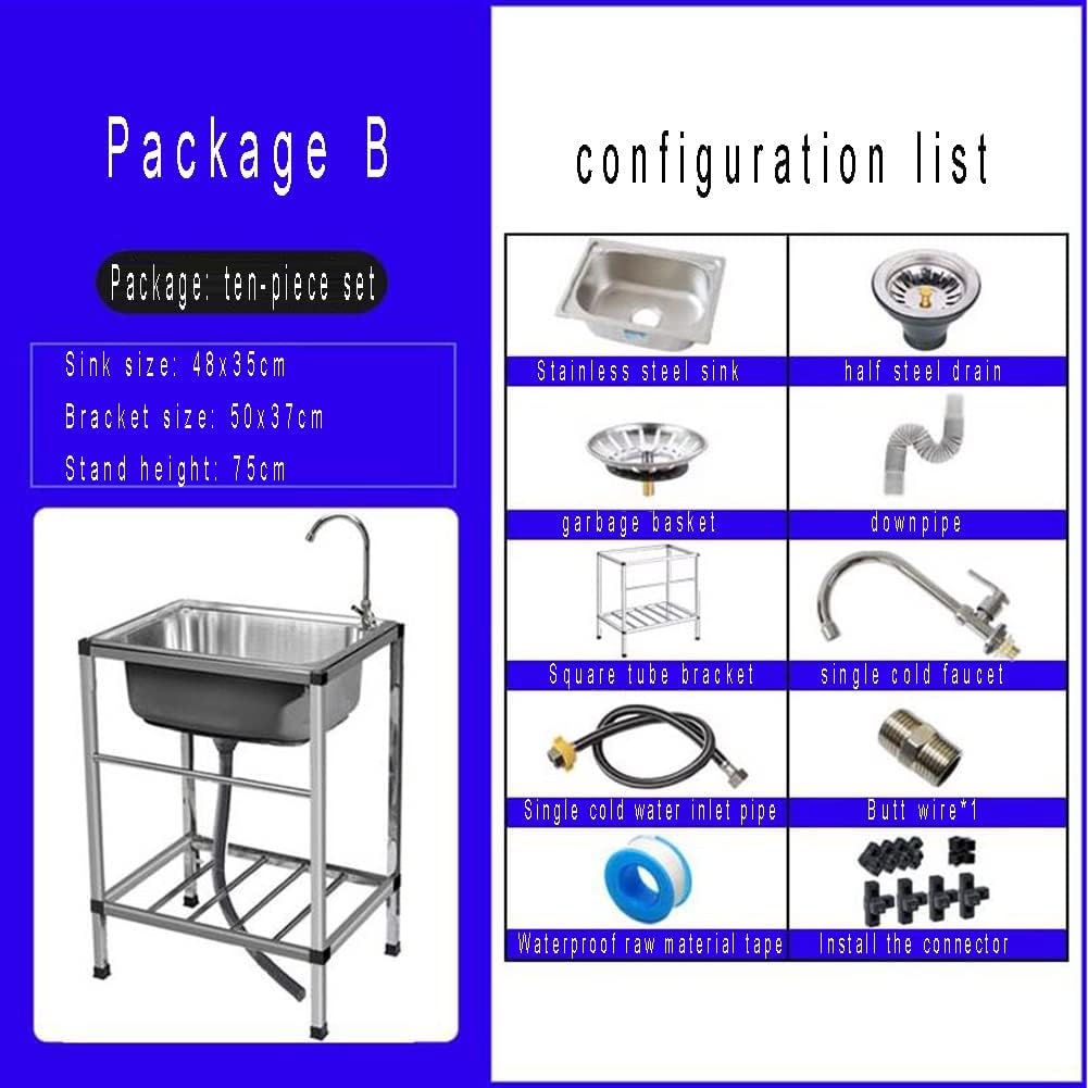 Stainless Steel Utility Sinks - Commercial Workstation Sink - Free Standing Single Bowl Sink - with with Faucet and Drainage System - for Laundry/Backyard/Garage,Silver-48x35x75cm