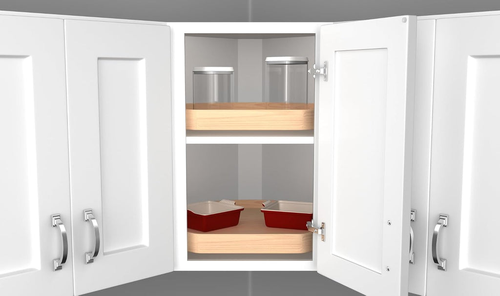 Lazy Daisy Natural Wood D-Shaped Lazy Susan for Corner Wall Cabinets w/Swivel Bearing