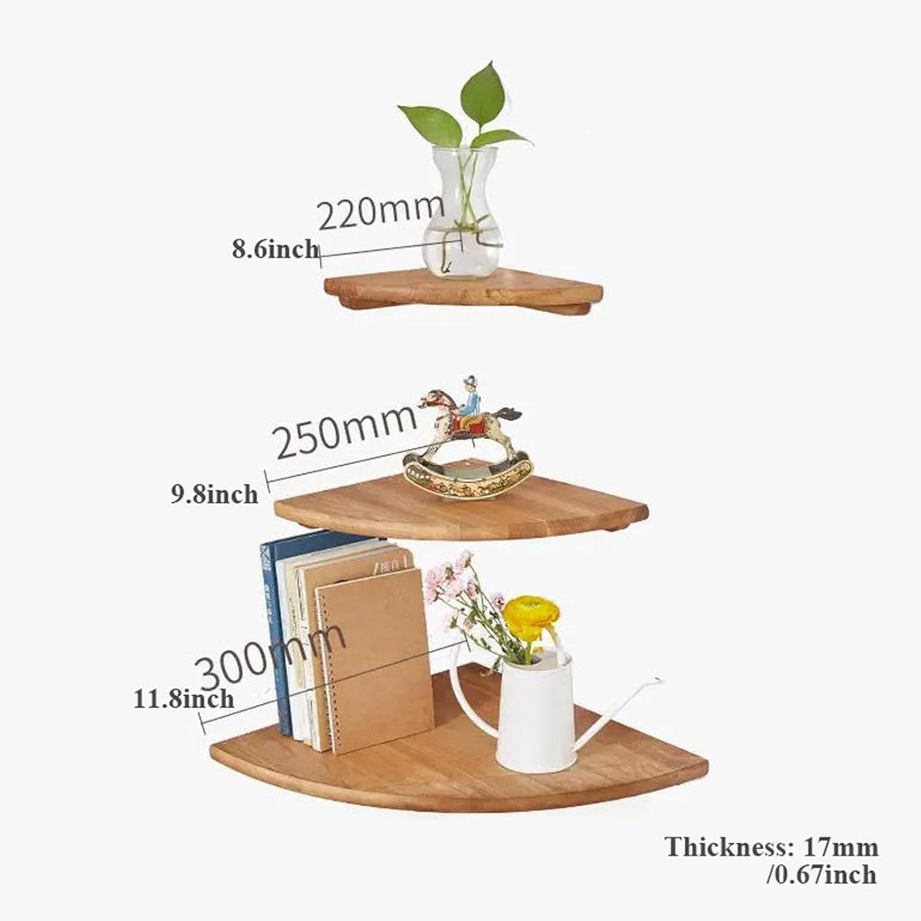 Wall Shelf 3pcs Set Corner Floating Shelf, Solid Oak Wood Floating Corner Shelf Wall Mounted, Wall Display Shelf for Small Plant Photo Frame for Bedroom Kitchen, Living Room Shelves Floatin (W