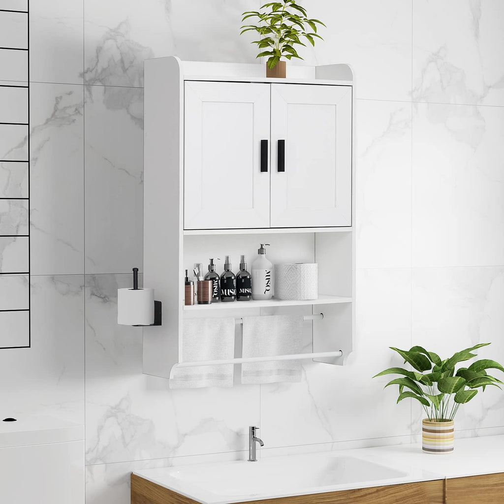 apexnova Bathroom Wall Cabinet, Wooden Medicine Cabinet Over The Toilet with Adjustable Inner Shelf, Wall Mounted Cabinet with Doors for Bathroom Storage, Hanging Cabinet for Wall with Towels Bar