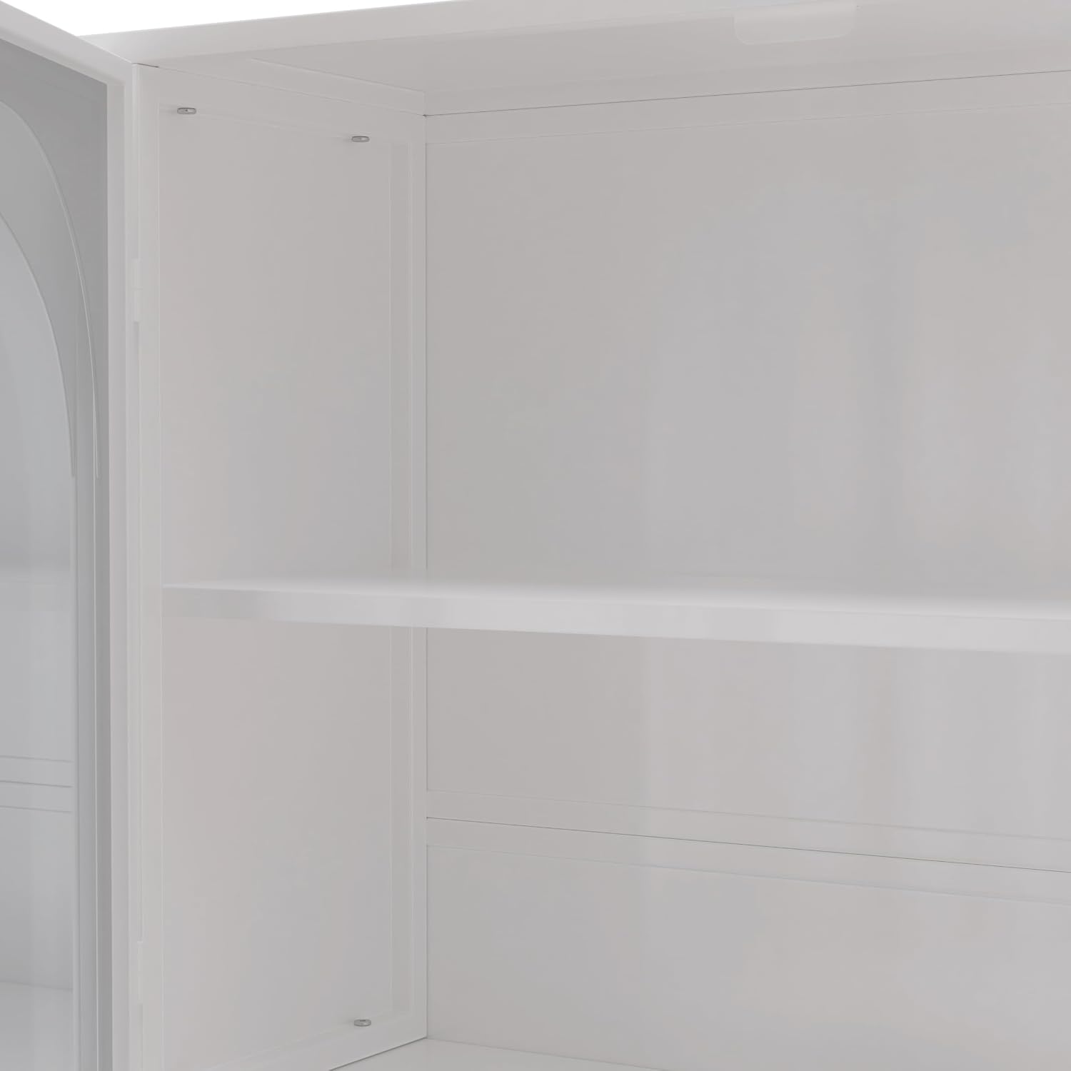 Retro Style Tempering Glass Door Wall Cabinet with Detachable Shelves and Open Shelves，for Office Dining Room,Living Room, Kitchen and Bathroom.White