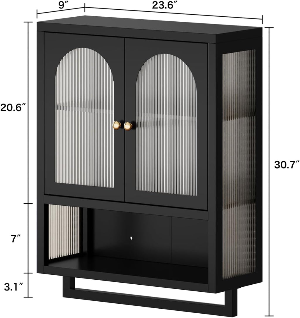 ALBAD Bathroom Cabinet Wall Mount,Metal Medicine Cabinet Wall Mounted with Glass Doors,Bathroom Wall Storage with Adjustable Shelves for Kitchen,Dining Room, Laundry
