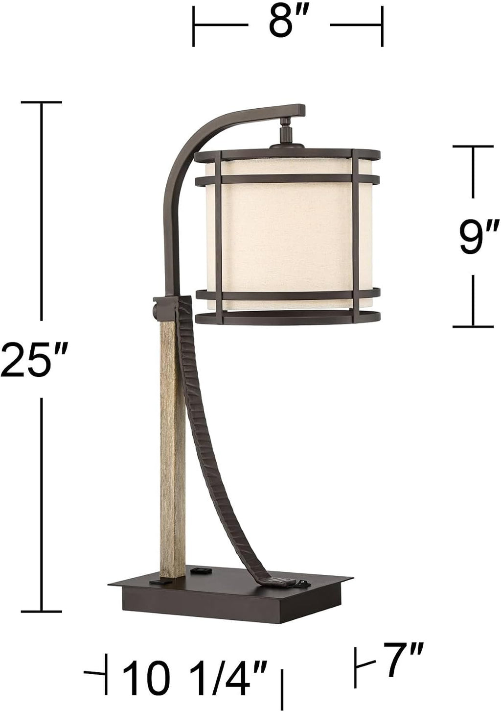 Franklin Iron Works Gentry Industrial Desk Table Lamp 22' High with USB and AC Power Outlet in Base Oil Rubbed Bronze Faux Wood Metal Cage Oatmeal Drum Shade for Cottage Core Bedroom Desk