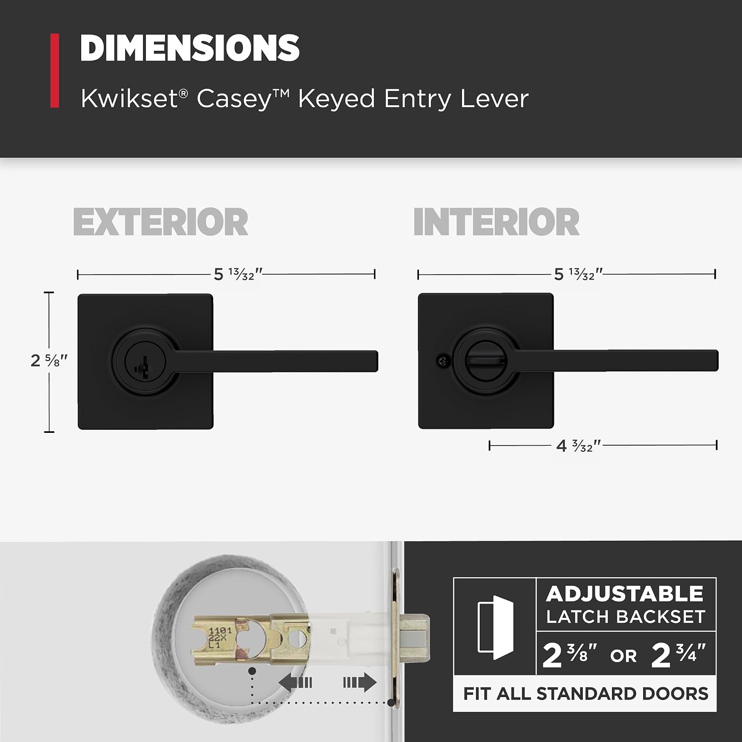 Kwikset Casey Entry Door Handle with Lock and Key, Secure Keyed Reversible Lever Exterior, for Front Entrance and Bedrooms, Matte Black, 4 Pack, Pick Resistant SmartKey Rekey Security and Microban