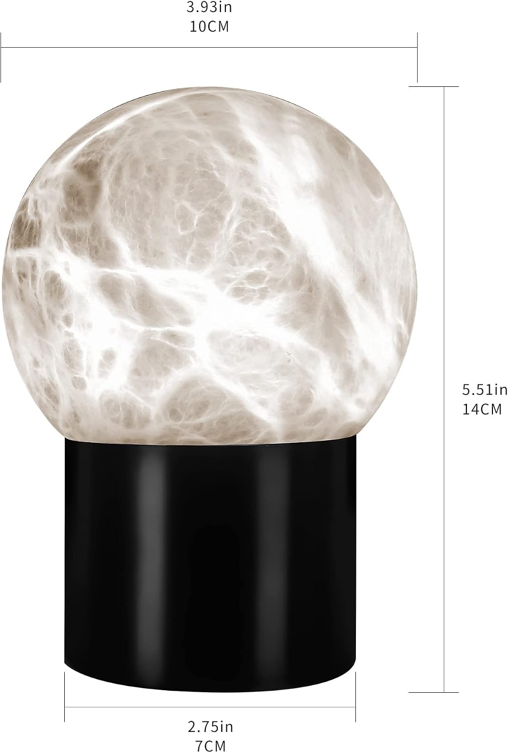Handcrafted Natural Alabaster Unique Stone Table Lamp with Metal Stand, Mini LED Modern Stone Box Desk Lamp with Unique Veining(3.93x5.5 Inch)