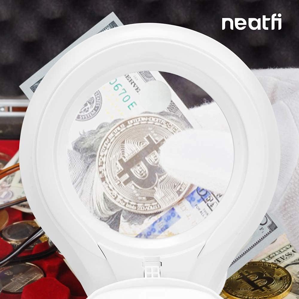 Neatfi LED Bifocal Magnifying Lamp 1,200 Lumens – 5' Glass Lens, Dual Magnification 2.25X/6X, Dimmable | Adjustable Arm with Clamp | Crafting, Jewelry & Reading (5 Diopter + 20 Diopter, White)