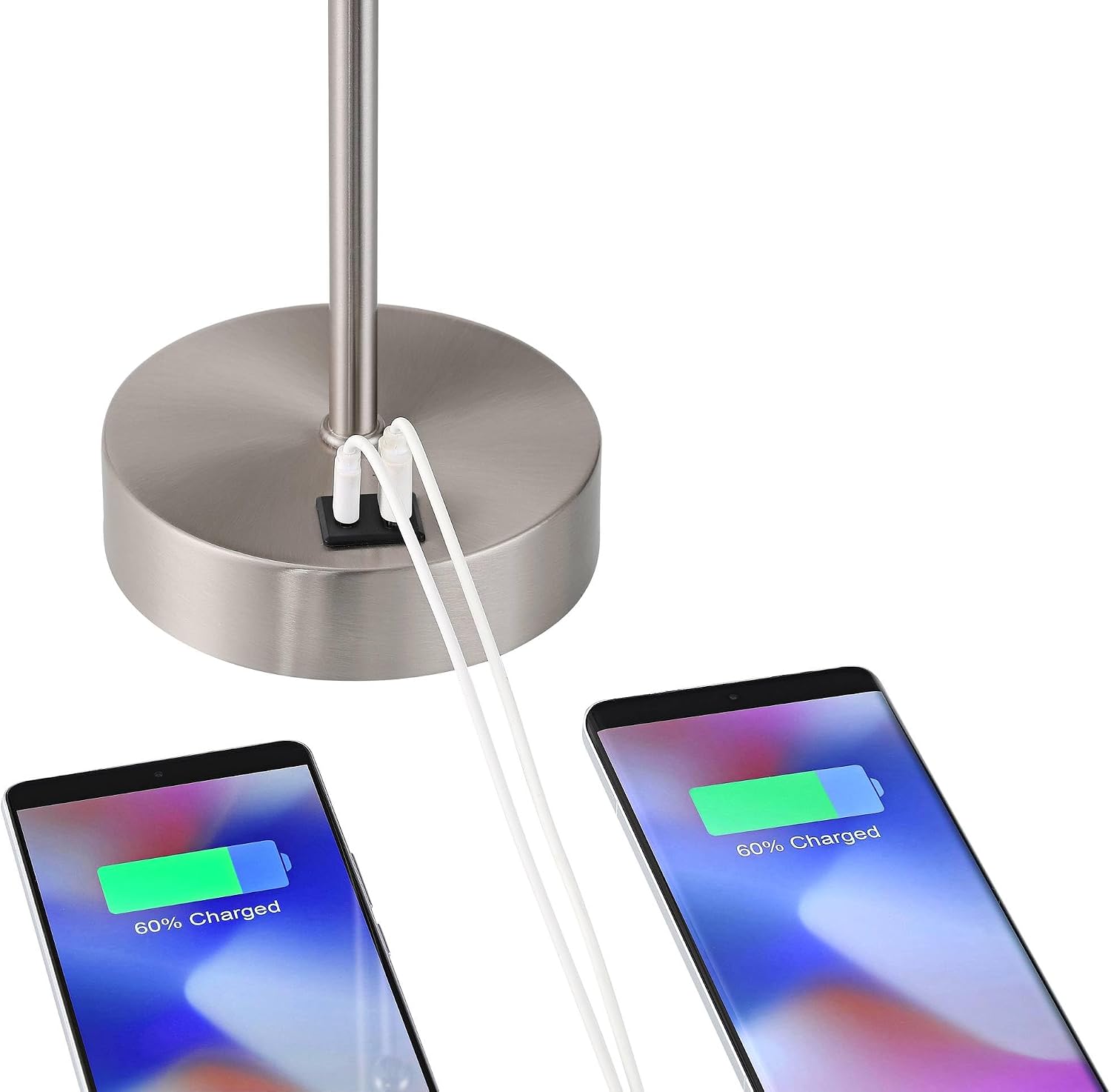 360 Lighting Justin Modern Accent 3-Way Table Lamps 18' High Set of 2 with USB Charging Port and Table Top Dimmers Silver Metal White Fabric Empire Shade for Bedroom House Bedside Home