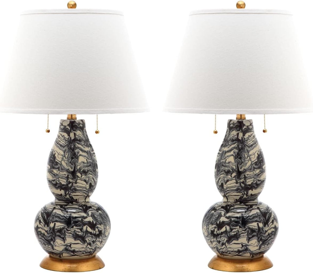 SAFAVIEH Lighting Collection Modern Swirls Black/ White 29-inch Bedroom Living Room Home Office Desk Nightstand Table Lamp Set of 2 (LED Bulbs Included)