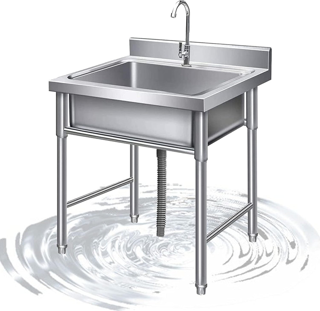 Stainless Steel Prep Utility Sink 1 Compartment Commercial Kitchen Sink with Faucet and Back Splash, Free Standing Utility Prep Single Bowl Sink for Restaurant, Laundry, Garage