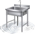Stainless Steel Prep Utility Sink 1 Compartment Commercial Kitchen Sink with Faucet and Back Splash, Free Standing Utility Prep Single Bowl Sink for Restaurant, Laundry, Garage