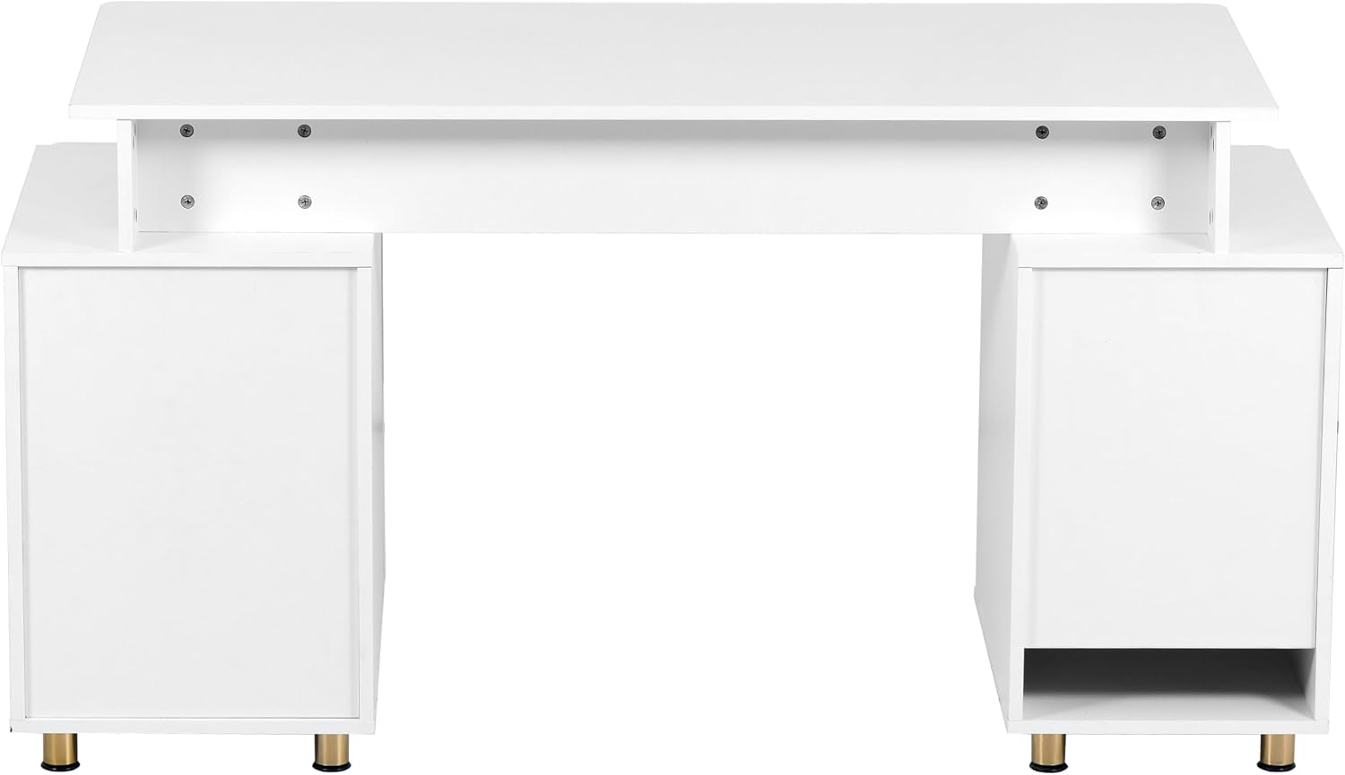 Elegant 57' W Executive Desk with 3 Drawers and Storage Cabinet, Modern Office Desk with Gold Accents, Floating Work Surface, Closed Storage with Ventilation & Adjustable Shelf (White,Gold)