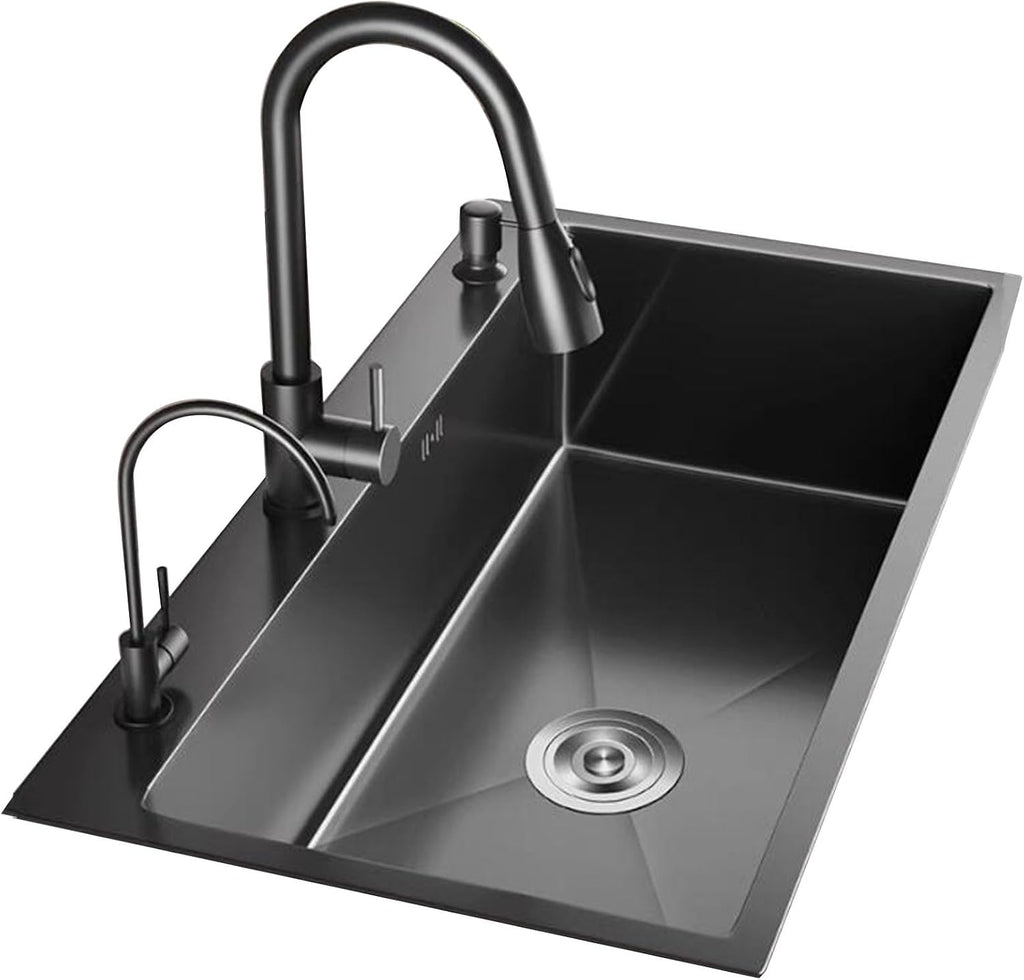 Kitchen Sinks, Single Bowl Stainless Steel Countertop Siphon Sink with Faucet Multiple Size Single Bowl Sink Kitchen Dishwashibasin Bathroom Hand Washisink (50 * 40 * 20Cm