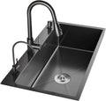 Kitchen Sinks, Single Bowl Stainless Steel Countertop Siphon Sink with Faucet Multiple Size Single Bowl Sink Kitchen Dishwashibasin Bathroom Hand Washisink (68 * 45 * 20Cm