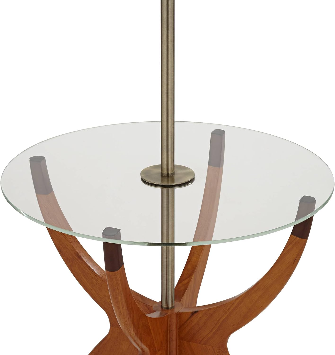 Possini Euro Design Vanguard Mid Century Modern 64' Tall Standing Floor Lamp Tray Table Pull Chain Brown Gold Wood Metal Brass Finish Living Room Bedroom House Reading Office Home Decor Entryway