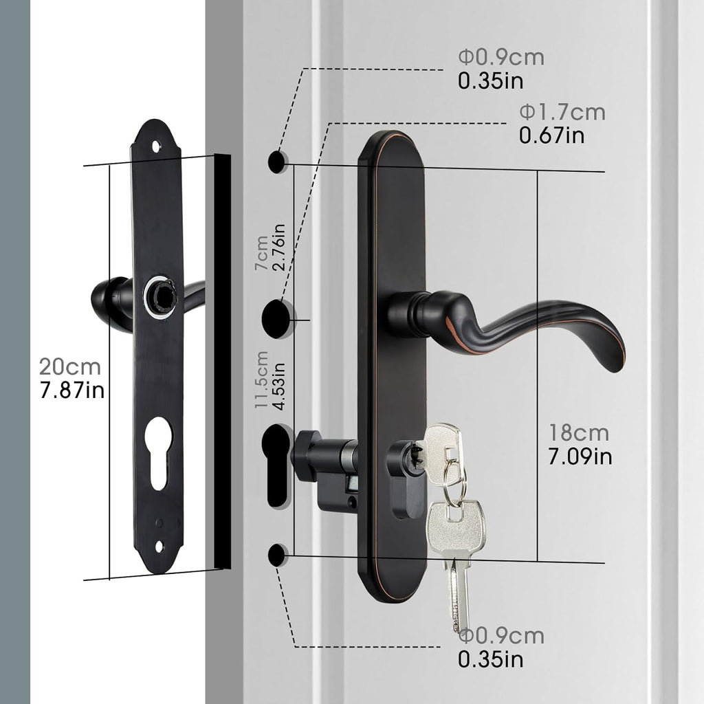 MaxxGeek Storm Door Handle Accessory Set fit Pella Storm Door Handle Replacement Part, with Key and Lock Cylinder (Oil-Rubbed Bronze)