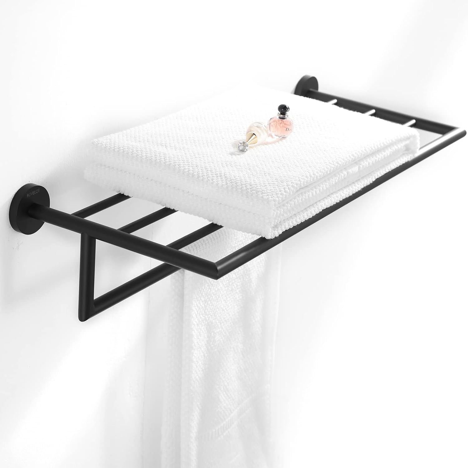 Towel Racks for Bathroom, Towel Shelf Matte Black, Wall Mounted Bath Towel Holder, Modern Hotel Style Towel Bar 26Inch, 077100-MB Leo Series