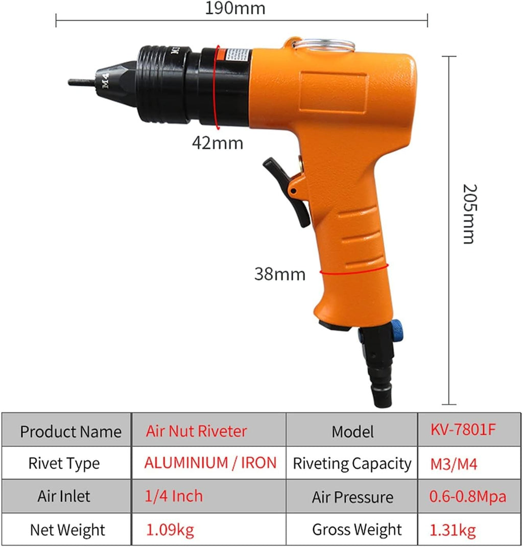 Air Riveter M3M4 1/4in 6cfm Professional Pop Pneumatic Riveting Gun Rivet Tool Hydraulic