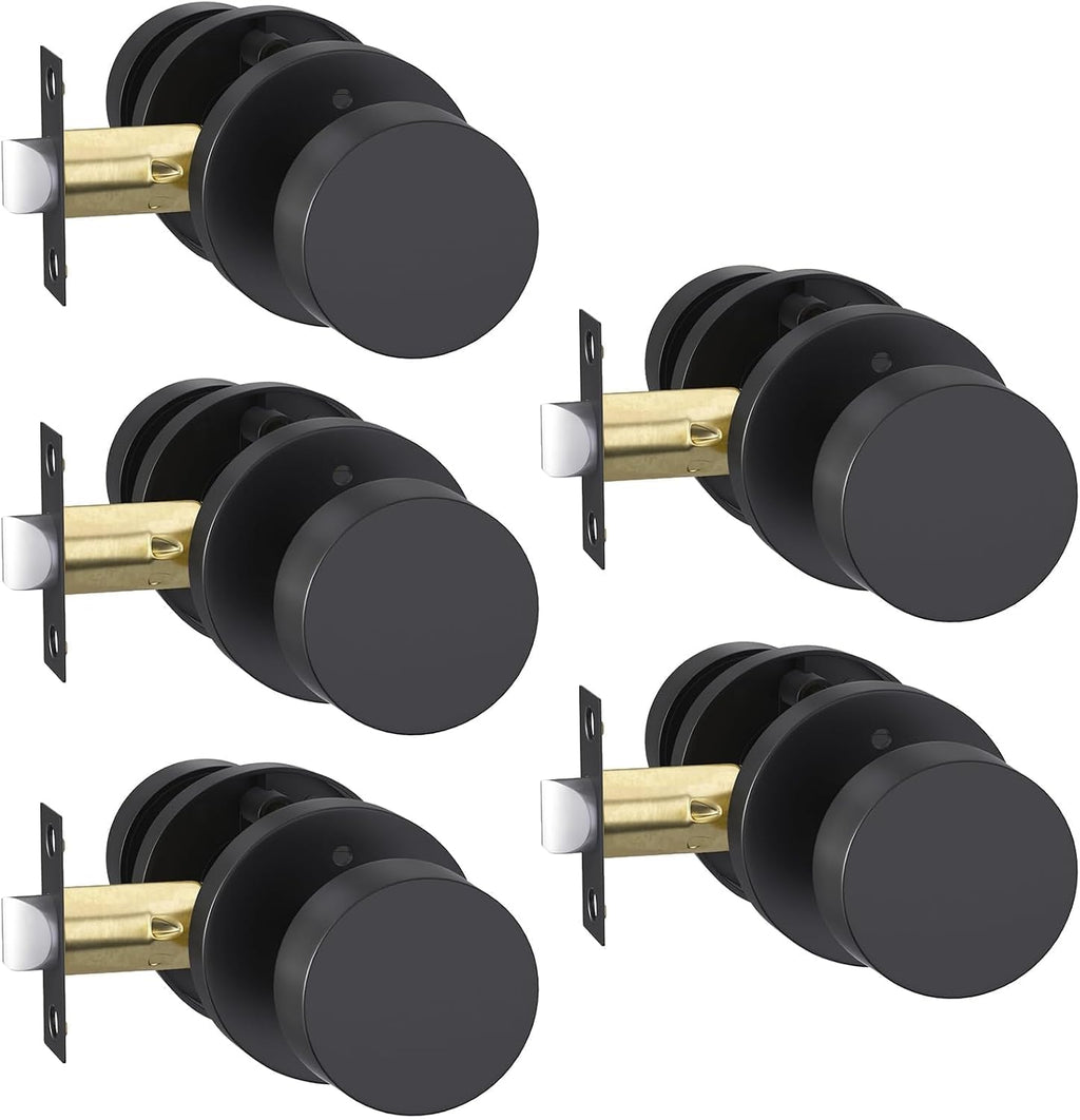Goldenwarm Black Door Knobs Interior, Zinc Alloy Matte Black Privacy Door Knob, Interior Door Knobs for Bathroom, Bedroom Door Knob, Heavy Duty Round Ball (5 Pack)