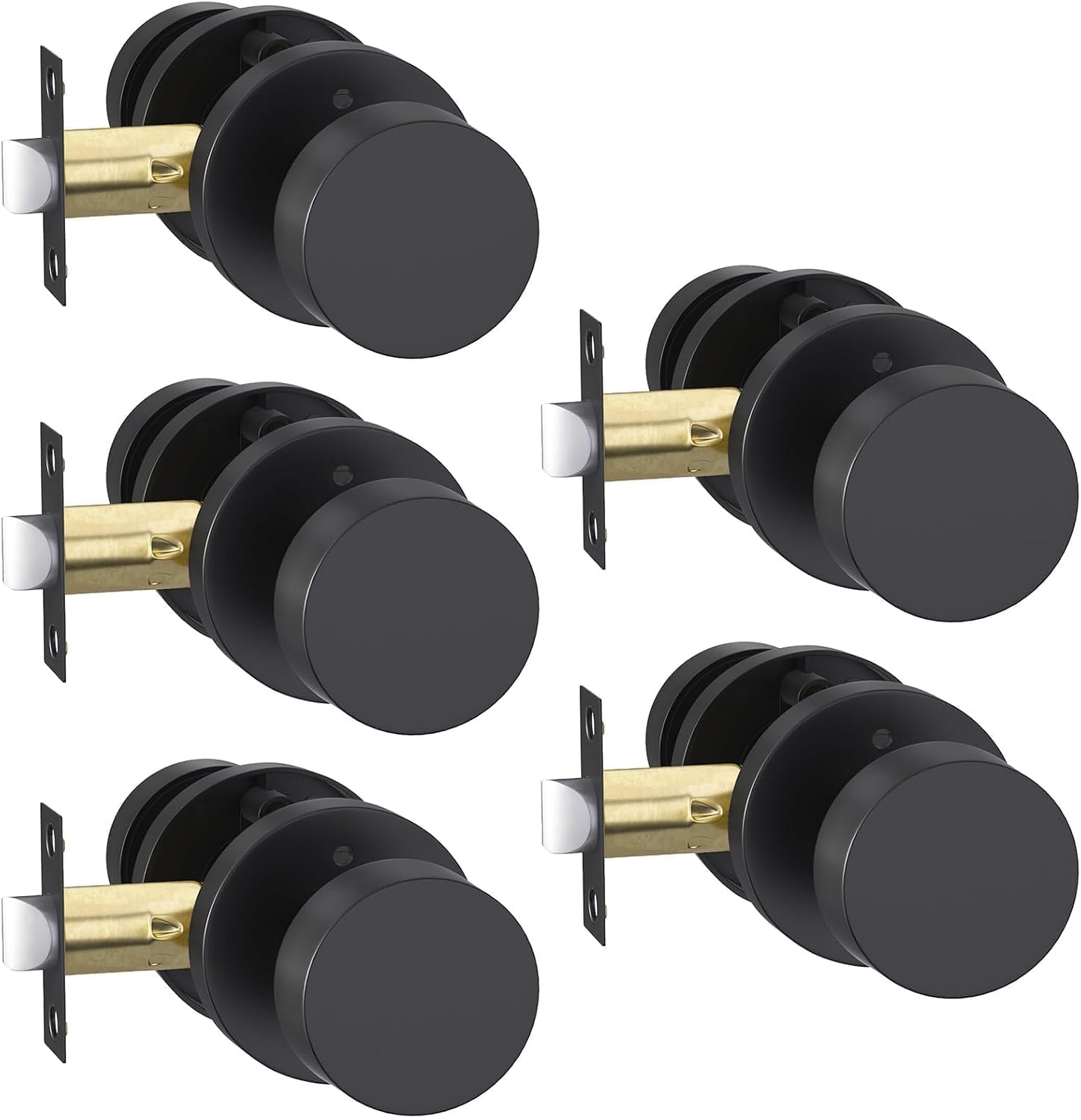 Goldenwarm Black Door Knobs Interior, Zinc Alloy Matte Black Privacy Door Knob, Interior Door Knobs for Bathroom, Bedroom Door Knob, Heavy Duty Round Ball (5 Pack)