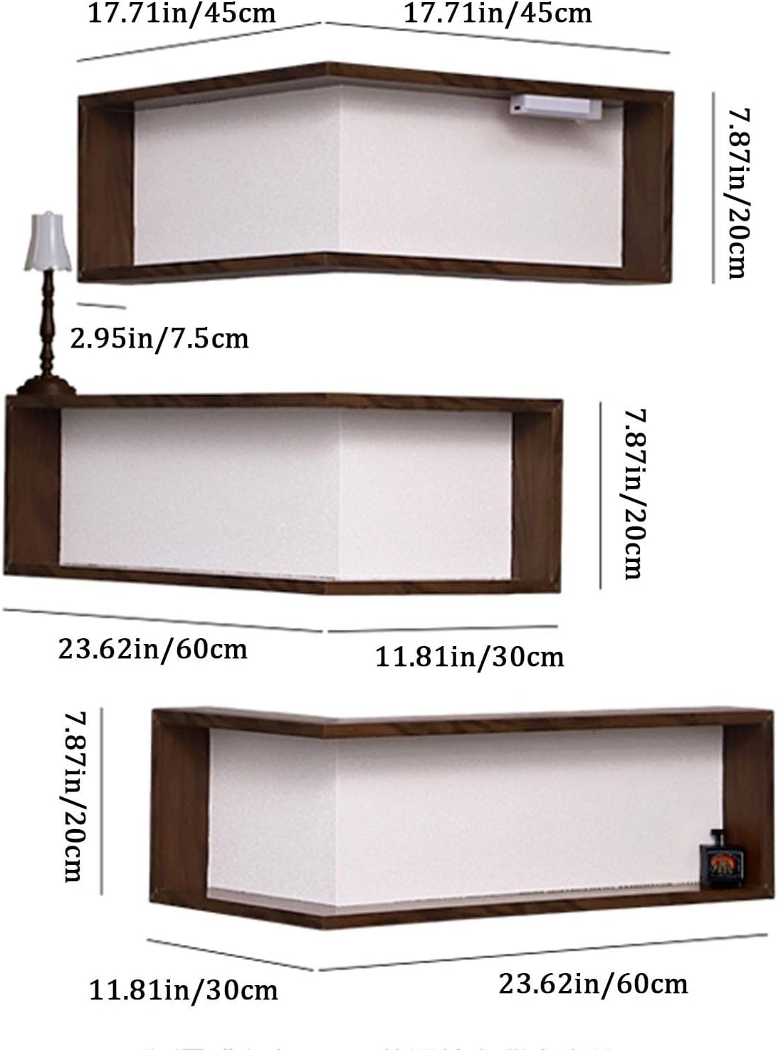 Wall Mounted Corner Shelf - Floating Shelves Save Space with Light Corner Display Shelf Stand Dustproof Storage, Heavy Duty Floating Shelves with LED Lights