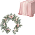 Ling's Moment Pink Fabric Round Table Decor Set with Garland, Table Cloth & Table Runner