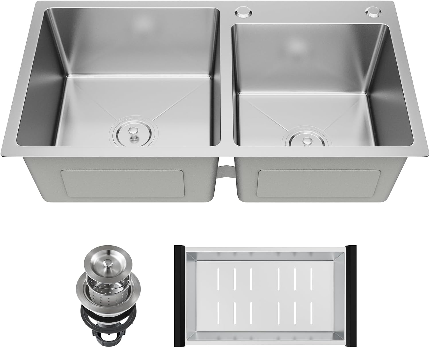 30-inch Kitchen Sink, Double Bowl Drop-in/Top-Mount 304 Stainless Steel with Nano Coating, Includes Drain Assembly & Fruit Basket for Modern Kitchen (30.7' x 16.9')